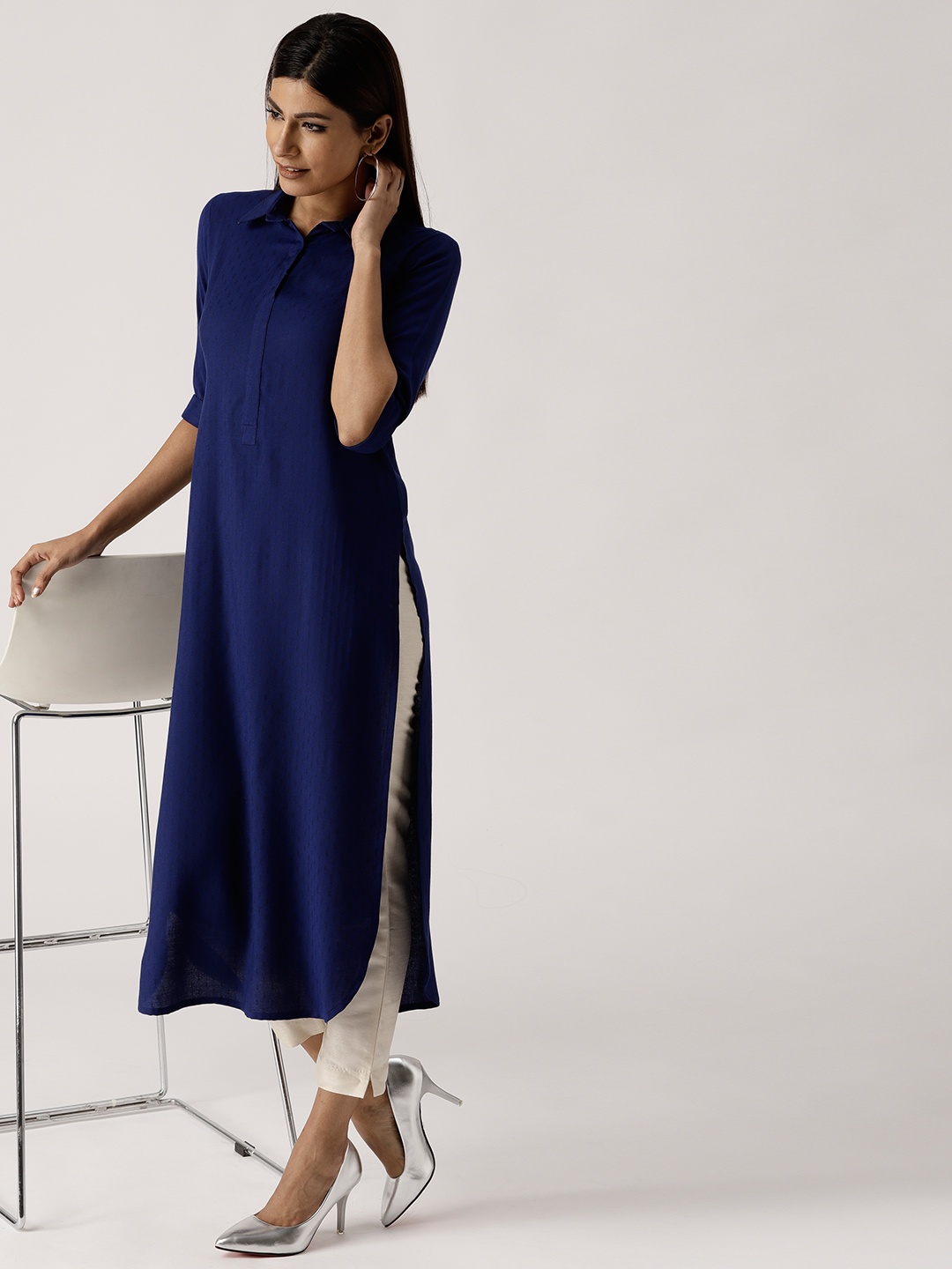 

Libas Women Blue Printed Pathani Kurta