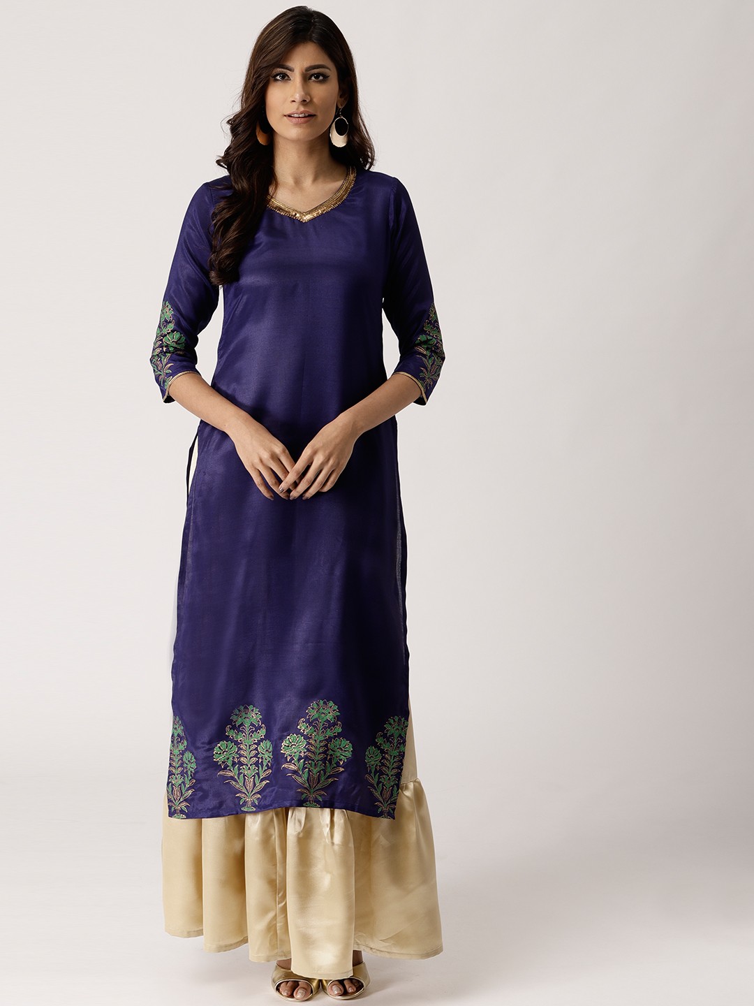 

Libas Women Blue & Golden Solid Kurta with Skirt