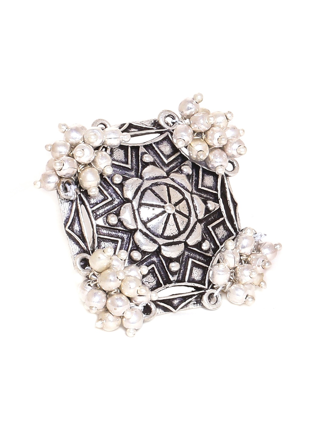 

Voylla Oxidised Silver-Plated Embellished Adjustable Statement Ring