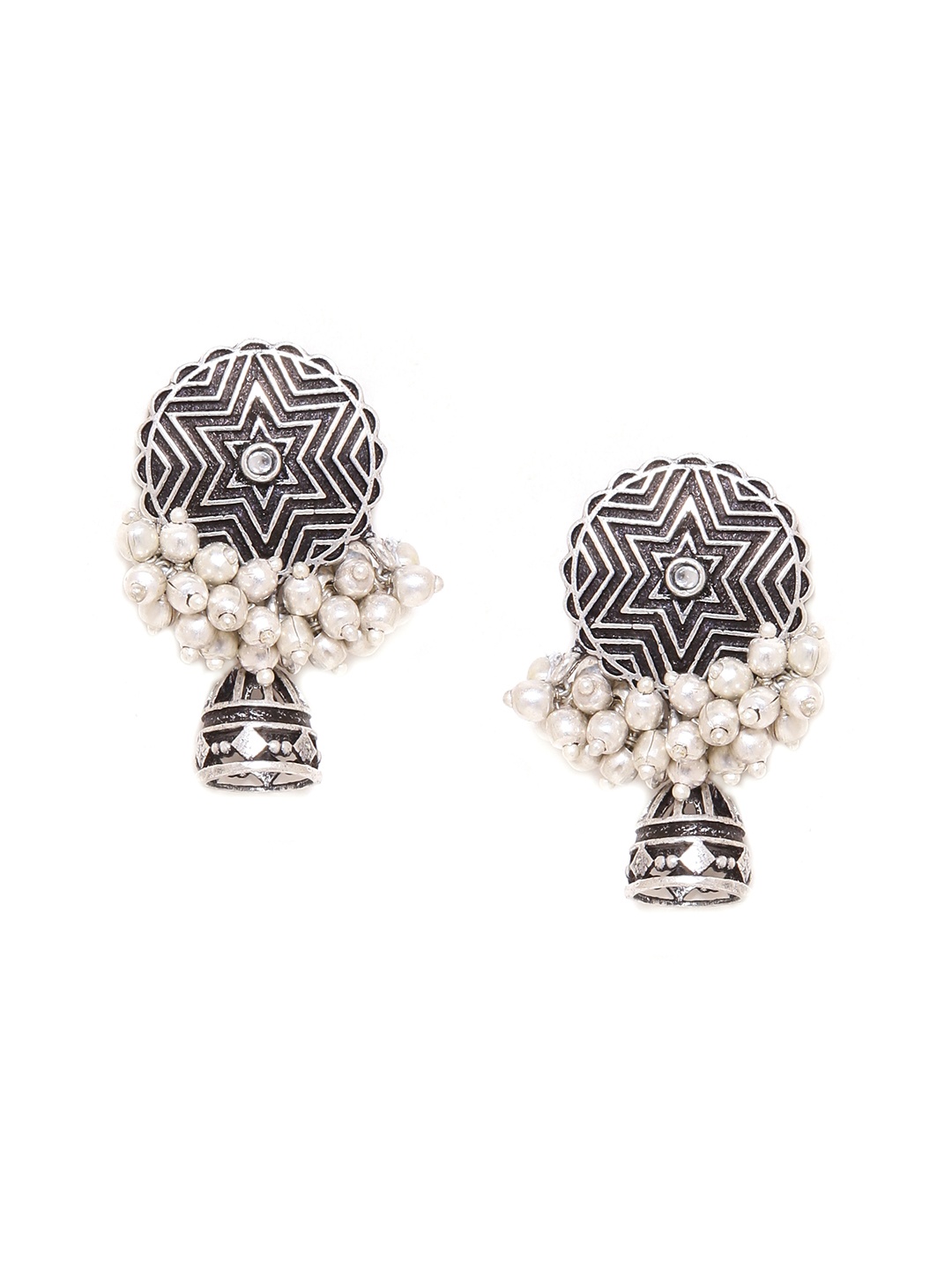 

Voylla Oxidised Silver-Plated Dome Shaped Jhumkas