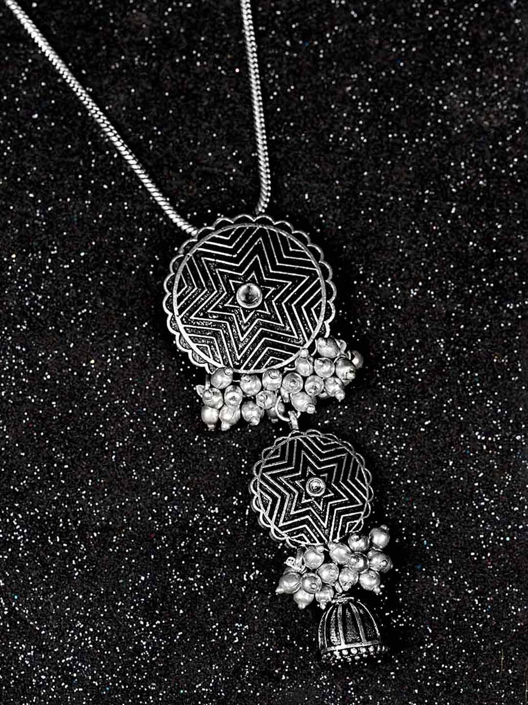 

Voylla Silver-Toned Brass Oxidised Necklace