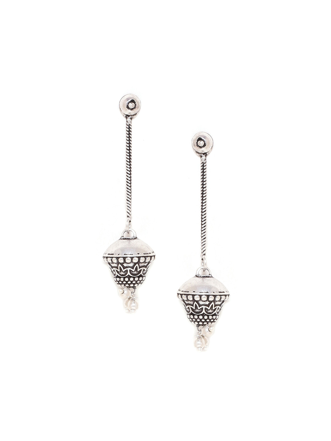 

Voylla Silver-Toned Dome Shaped Oxidised Drop Earrings