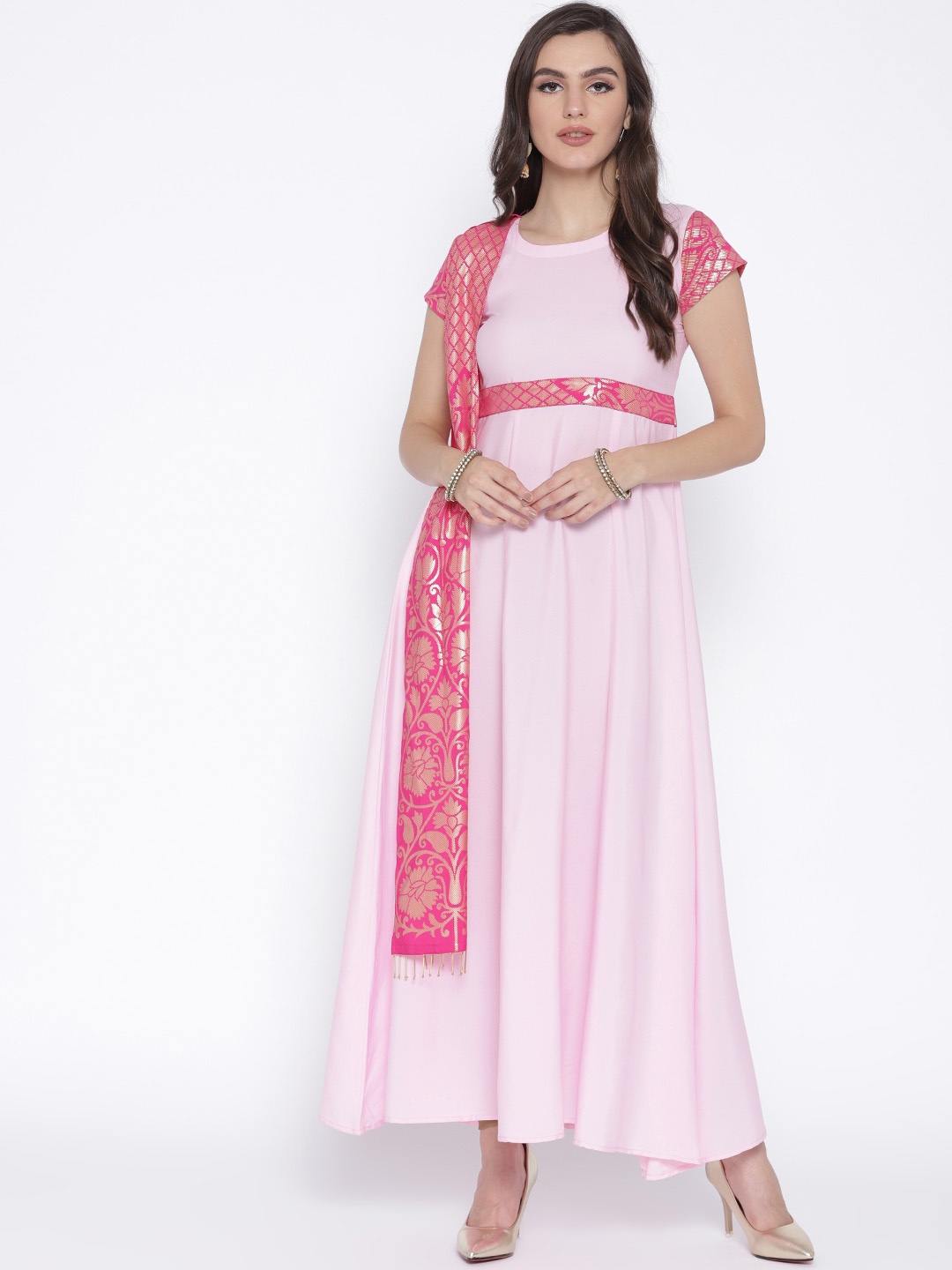 

Ahalyaa Women Pink Solid Anarkali Kurta with Attached Dupatta