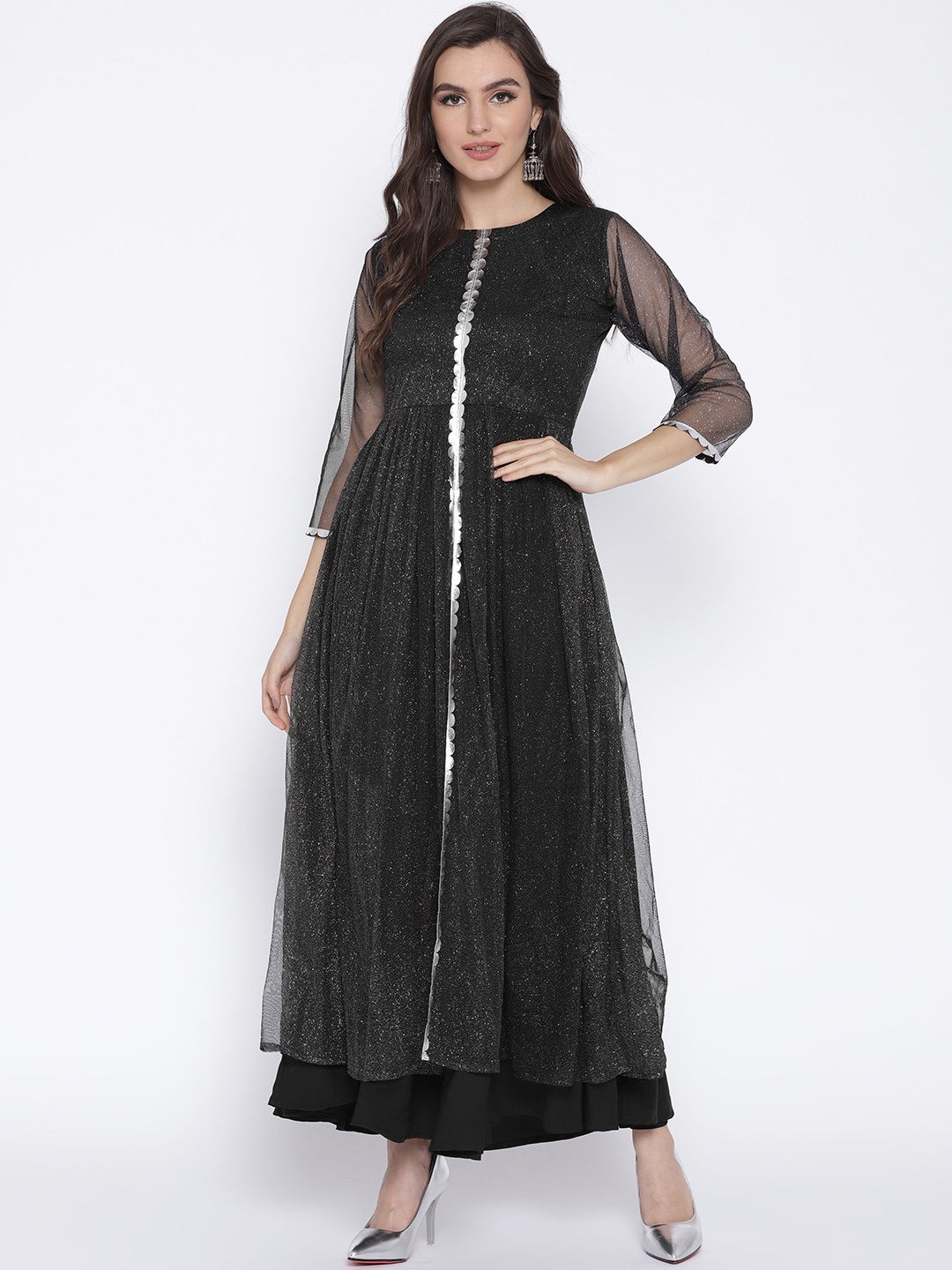 

Ahalyaa Women Black Shimmery A-Line Kurta