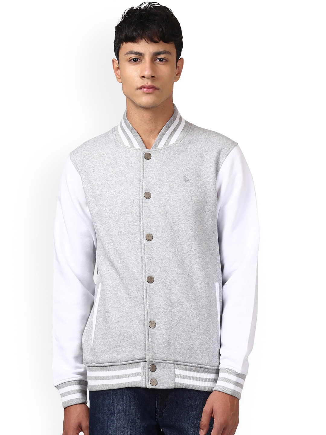 

Parx Men Grey & White Colourblocked Sweatshirt