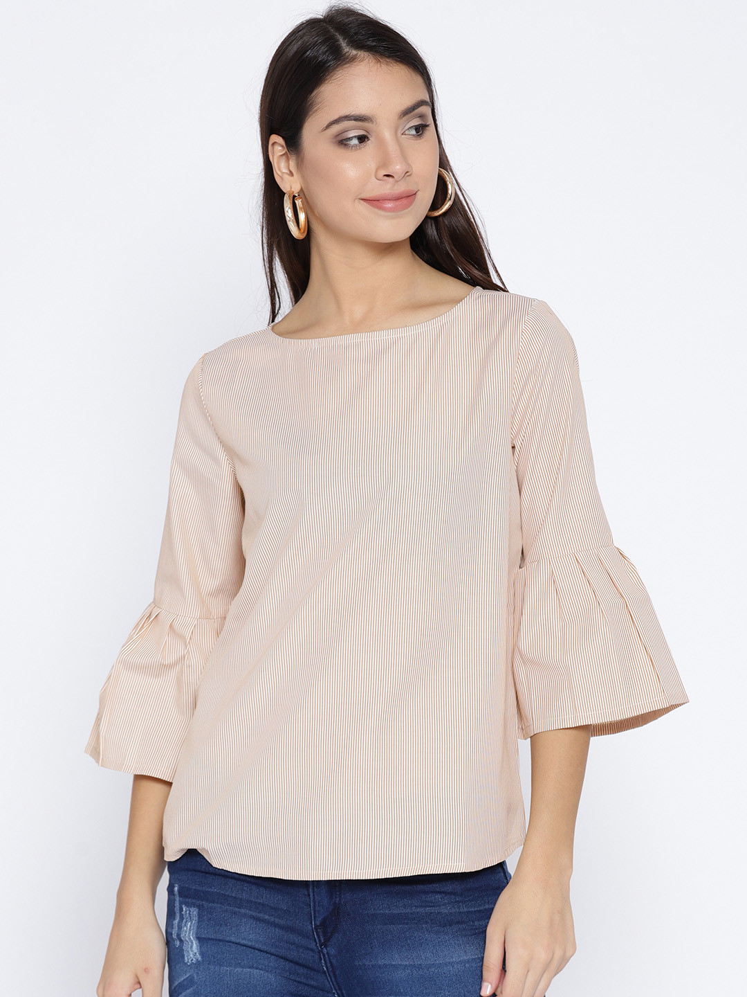 

Wills Lifestyle Women White & Beige Striped Top