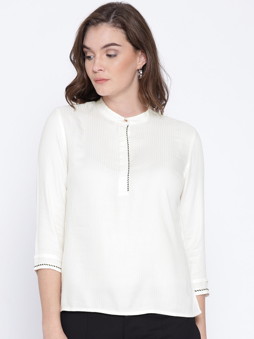 

Wills Lifestyle Women White Self Design Shirt Style Top