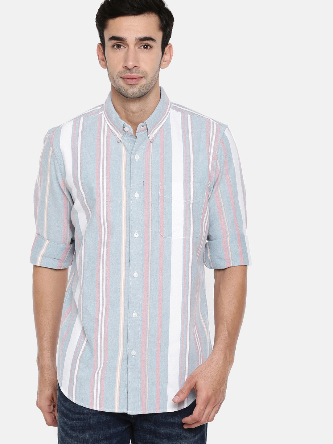 

AMERICAN EAGLE OUTFITTERS Men Blue & White Striped Casual Shirt