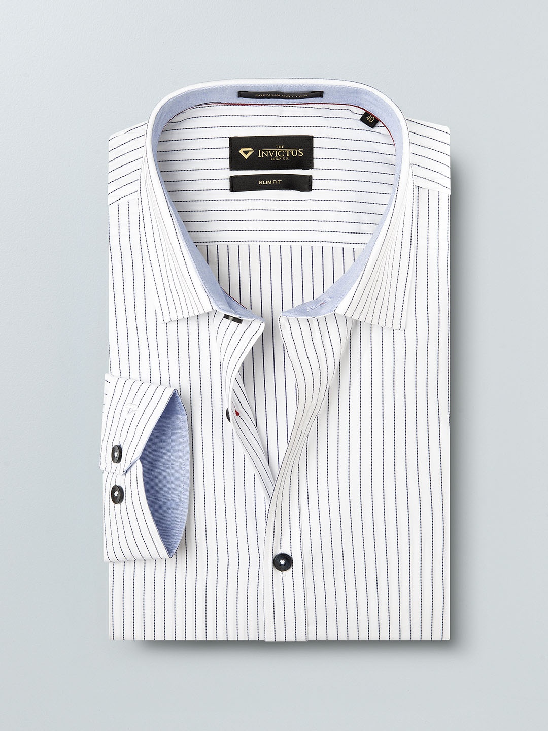 

INVICTUS Men White Slim Fit Striped Semiformal Shirt