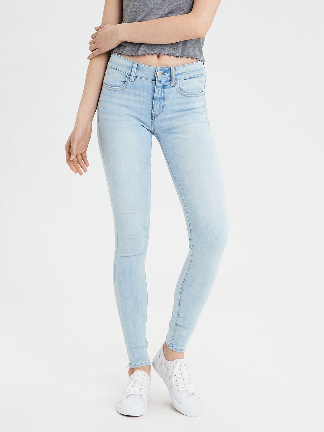 

AMERICAN EAGLE OUTFITTERS Women Blue Slim Fit Mid-Rise Clean Look Stretchable Jeans