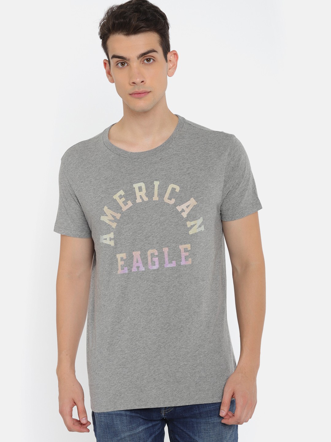 

AMERICAN EAGLE OUTFITTERS Men Grey Melange Printed T-shirt