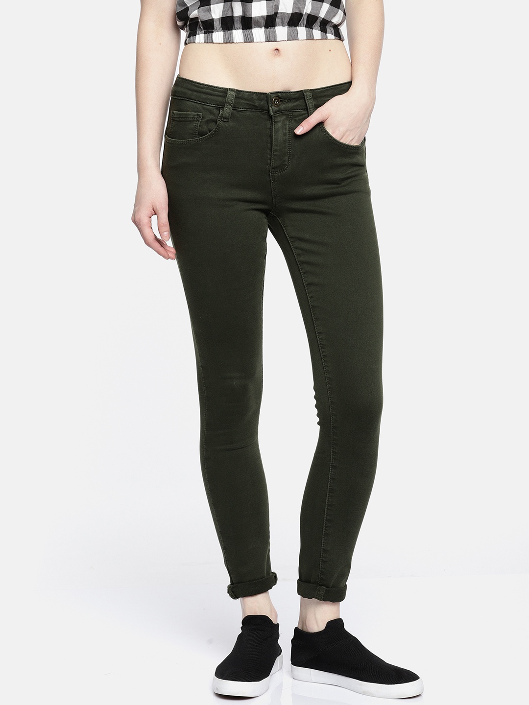 

Deal Jeans Women Olive Green Slim Fit Mid-Rise Clean Look Stretchable Jeans