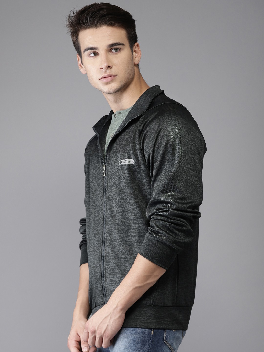 

The Indian Garage Co Men Charcoal Printed Sporty Jacket