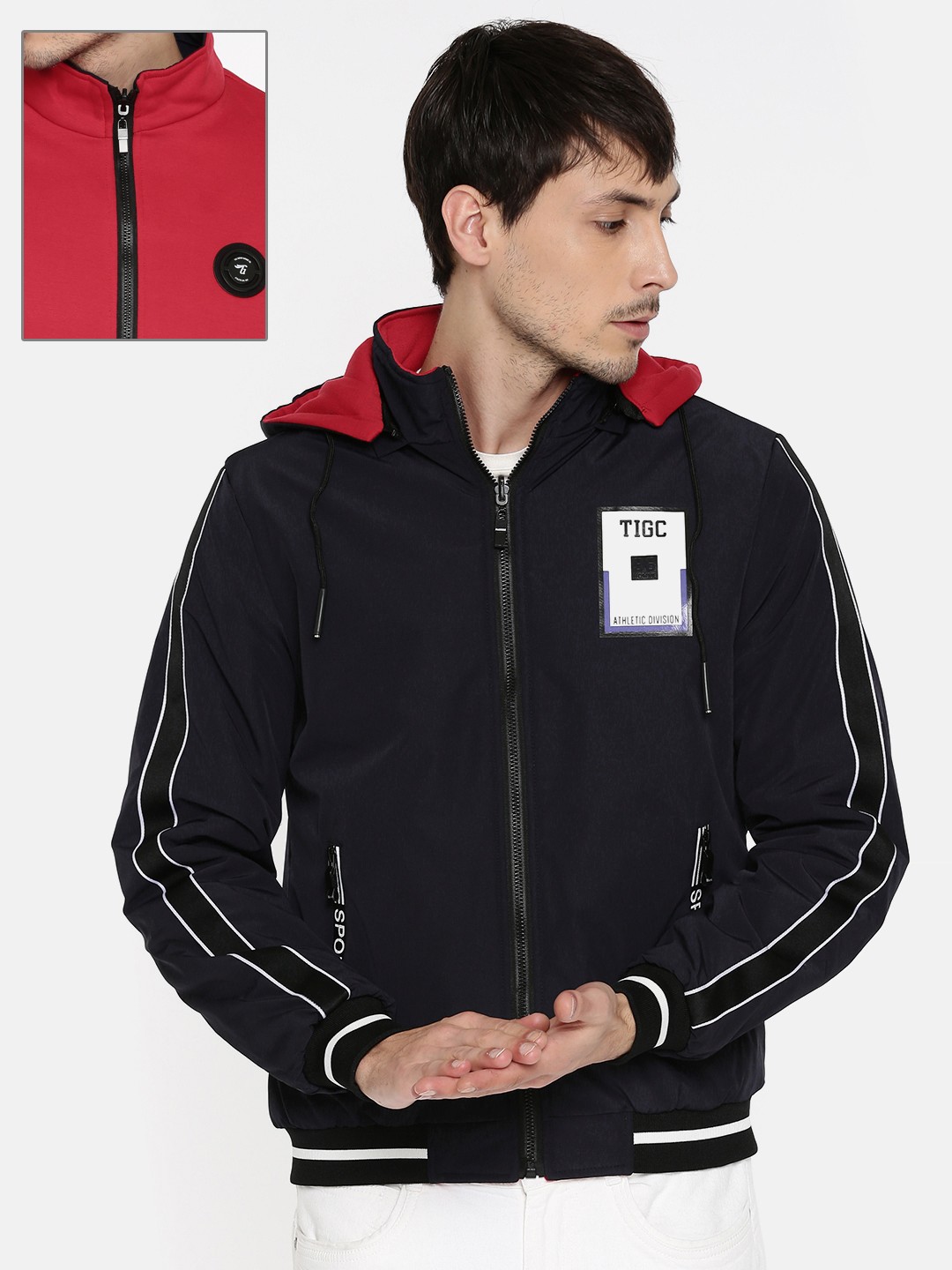 

The Indian Garage Co Men Navy Blue Solid Reversible Bomber