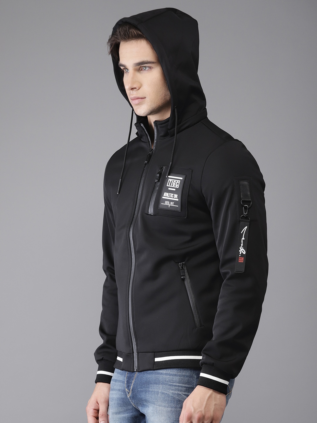 

The Indian Garage Co Men Black Solid Bomber Jacket