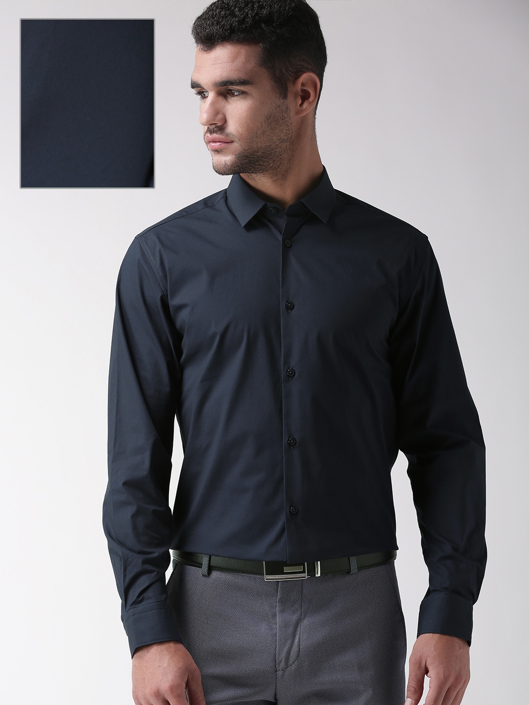 

SELECTED Men Navy Slim Fit Solid Formal Shirt, Navy blue