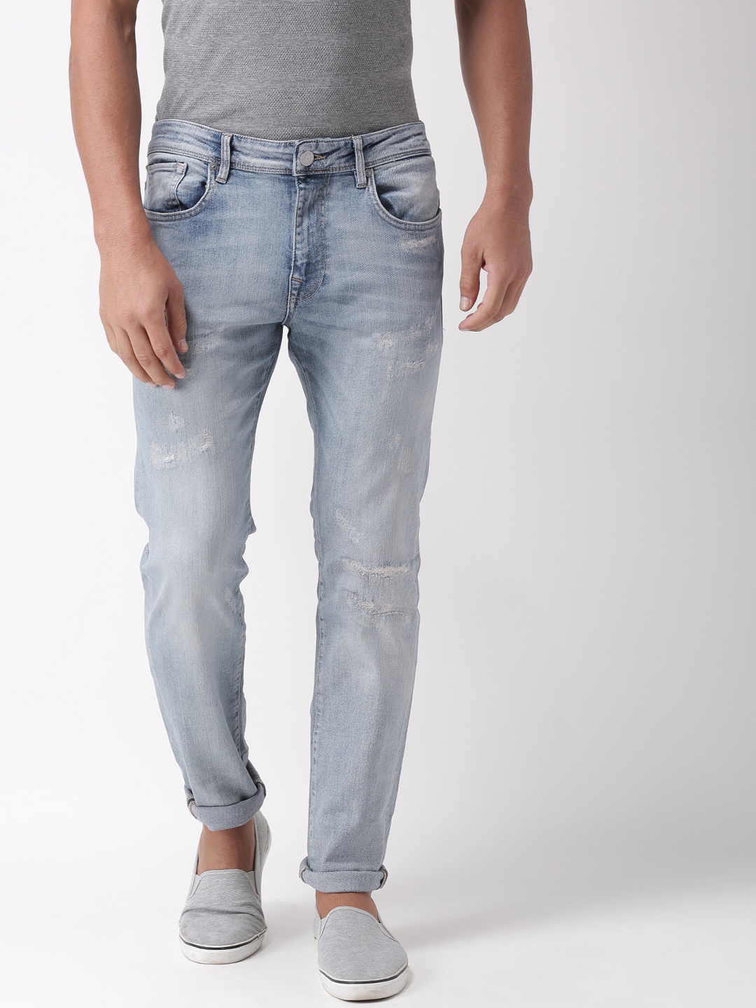 

SELECTED Men Blue Slim Fit Mid-Rise Low Distress Stretchable Jeans
