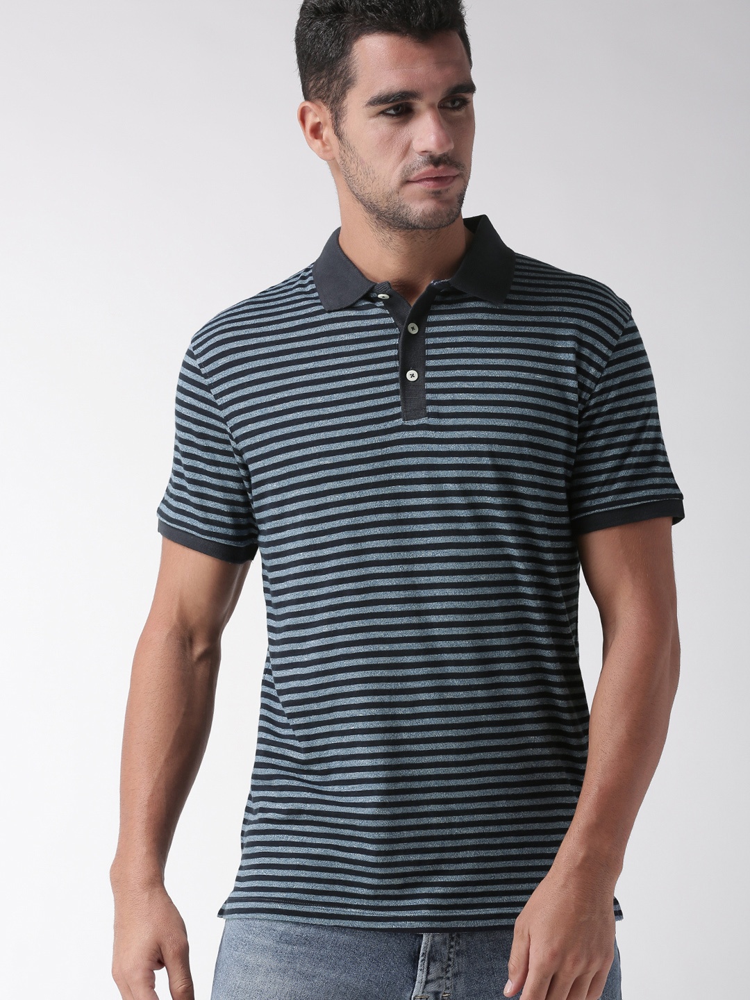 

SELECTED Homme Men Blue Striped Polo T-shirt