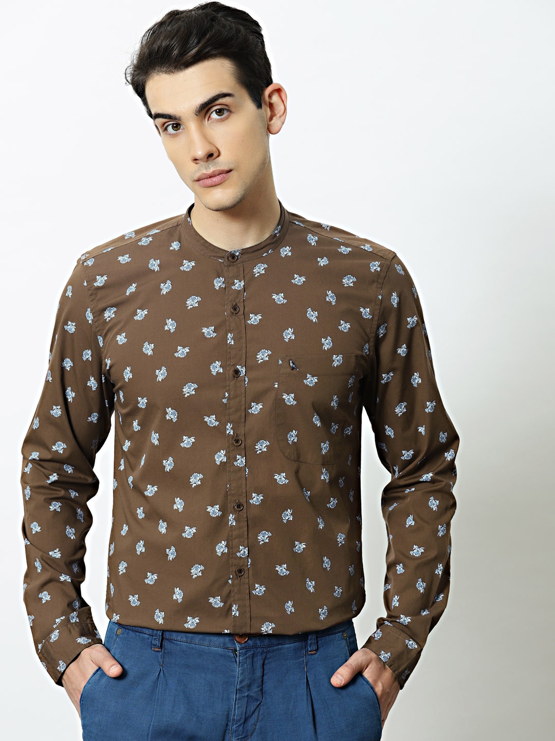 

Mr Bowerbird Men Brown Tailored Fit Printed Smart Casual Shirt