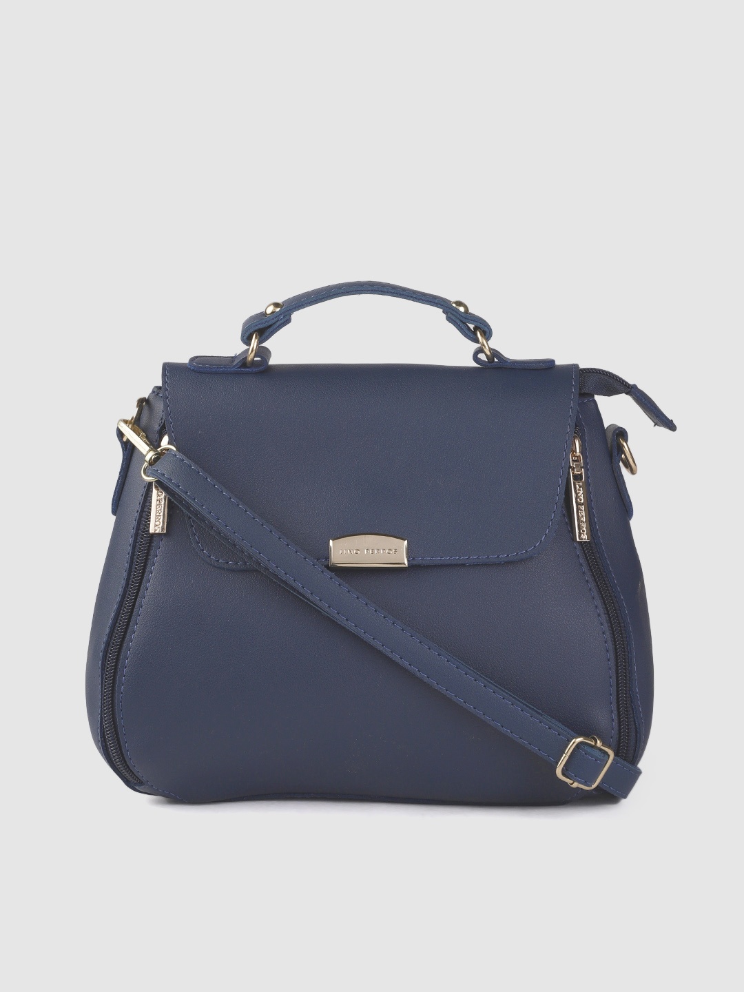 

Lino Perros Navy Blue Solid Structured Satchel with Zip Detail
