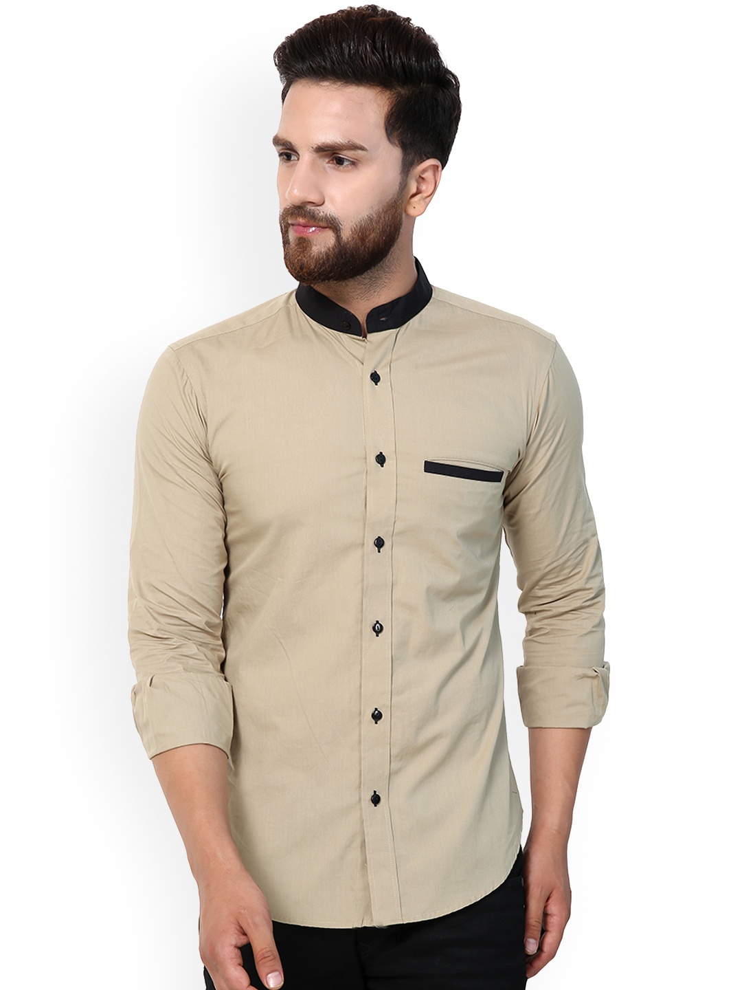 

Purple State Men Beige Slim Fit Solid Casual Shirt