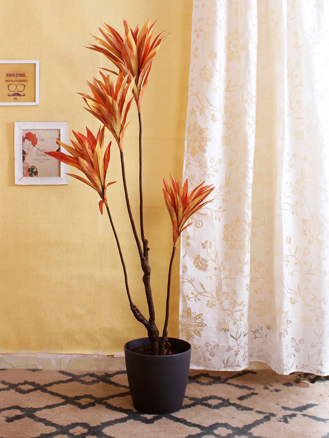 

Fourwalls Orange Artificial Cordyline Floor Plant Without Pot