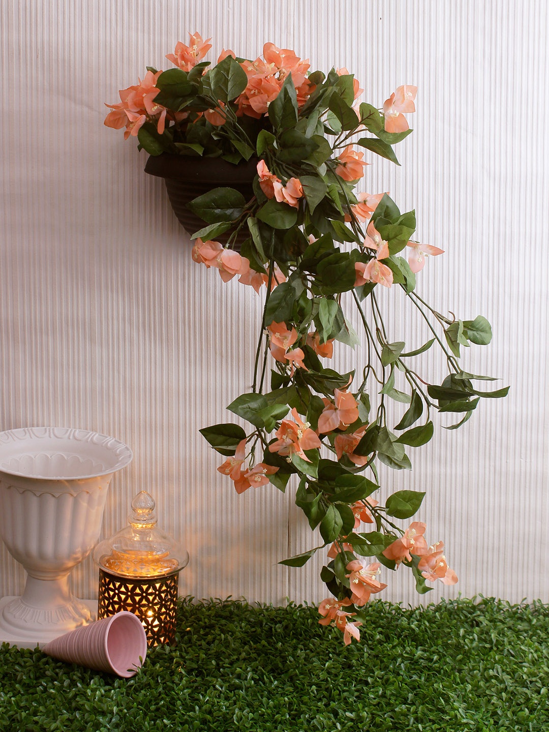 

Fourwalls Peach Artificial Beautiful Bougainvillea Flower Bush