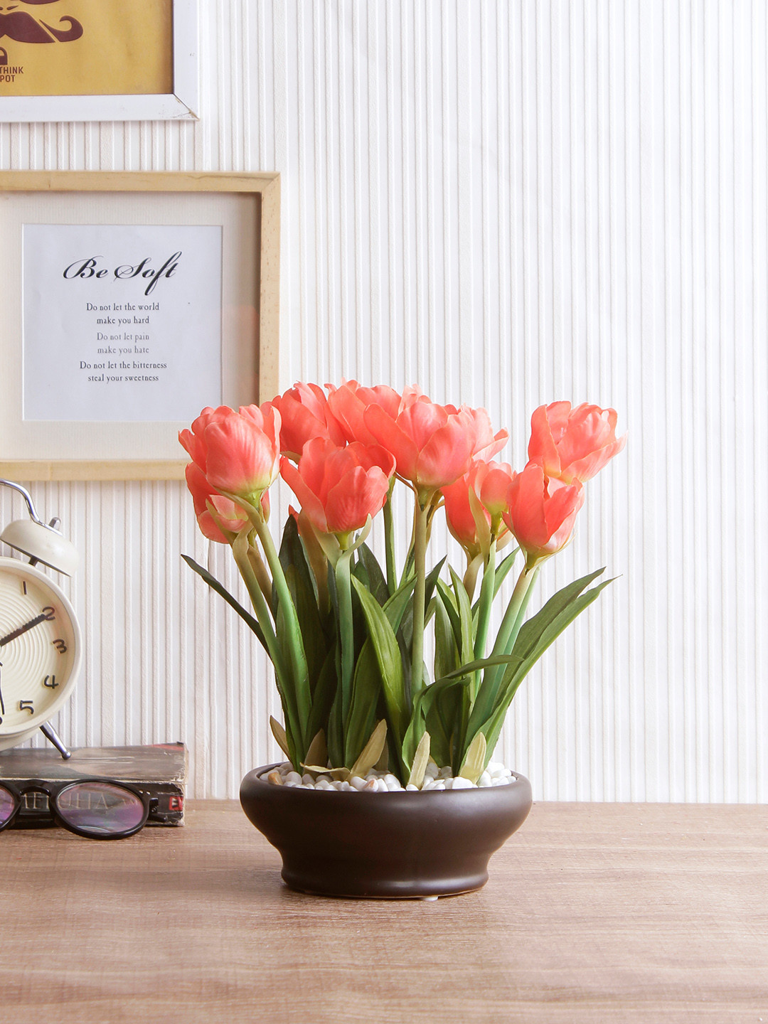 

Fourwalls Orange Artificial Hyacinth Flowers Plant in a Ceramic Pot, Peach