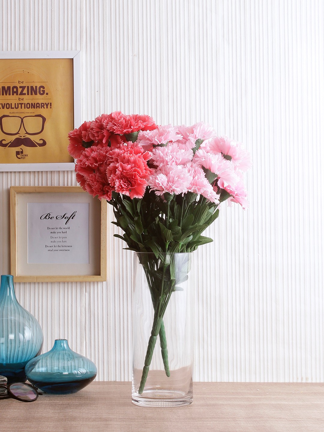 

Fourwalls Set of 2 Pink & Orange Artificial Carnation Flower Bunches without pot