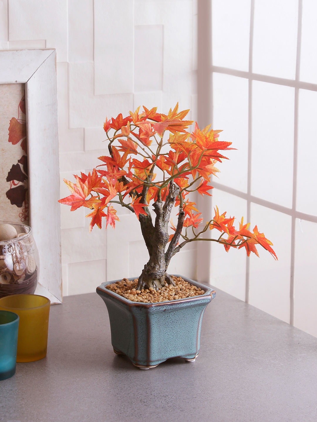 

Fourwalls Orange Artificial Japanese Maple Bonsai Plant in a Ceramic Pot
