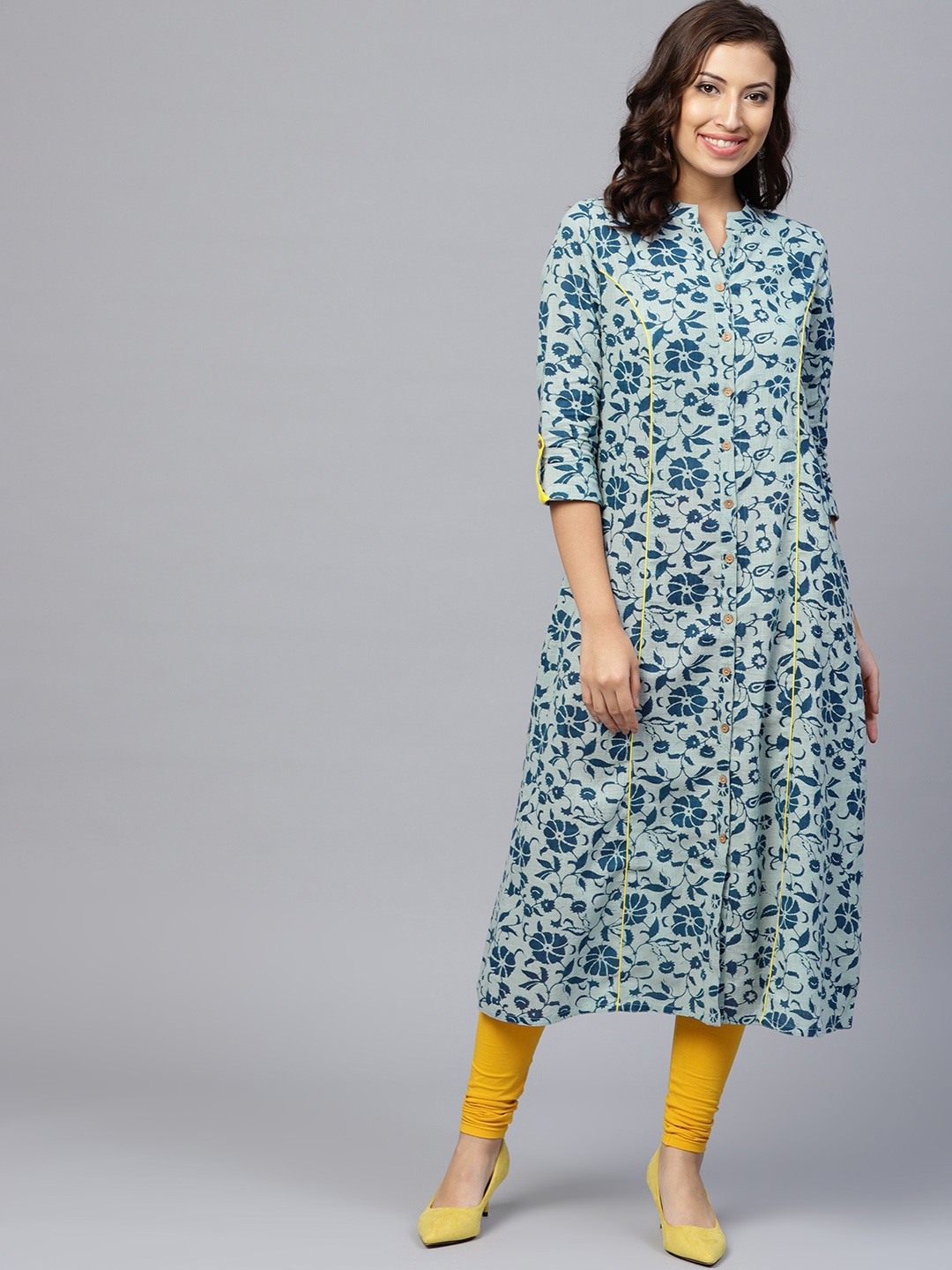 

Jaipur Kurti Women Blue Printed A-Line Kurta