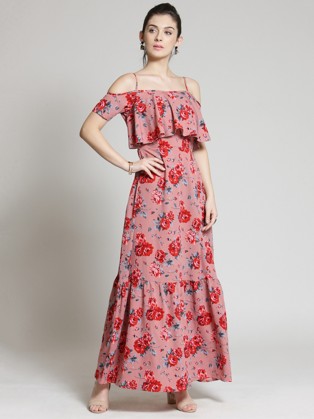 

plusS Women Pink Printed Maxi Dress
