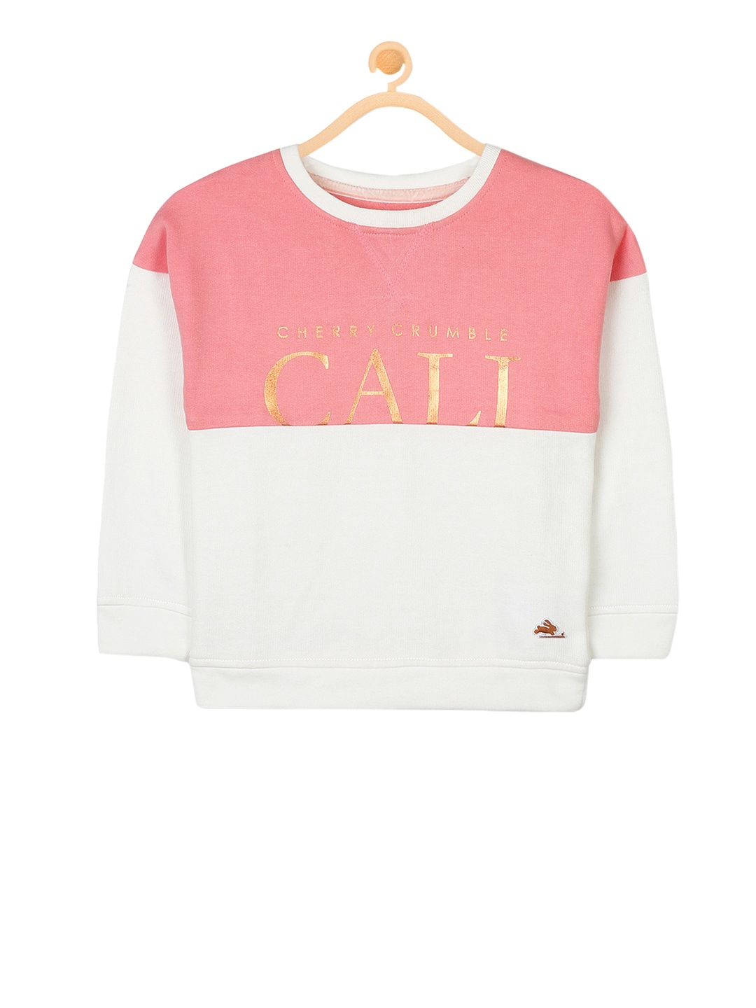Cherry Crumble Girls White & Pink Colourblocked Sweatshirt