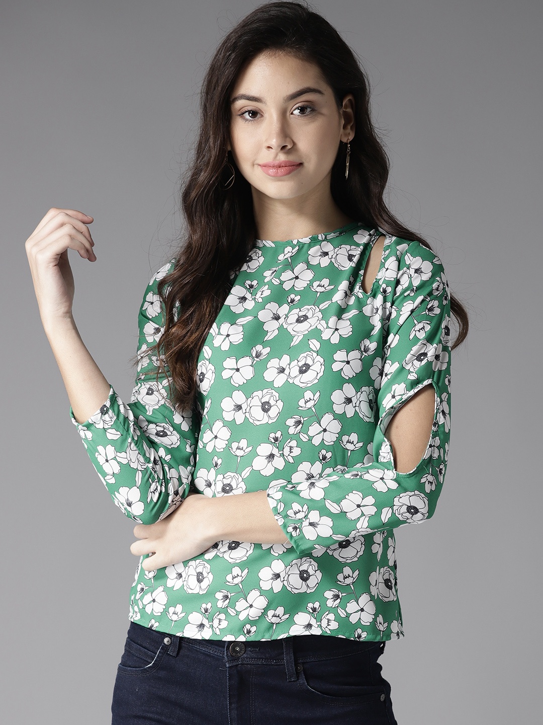 

Moda Rapido Women Green & White Printed Top