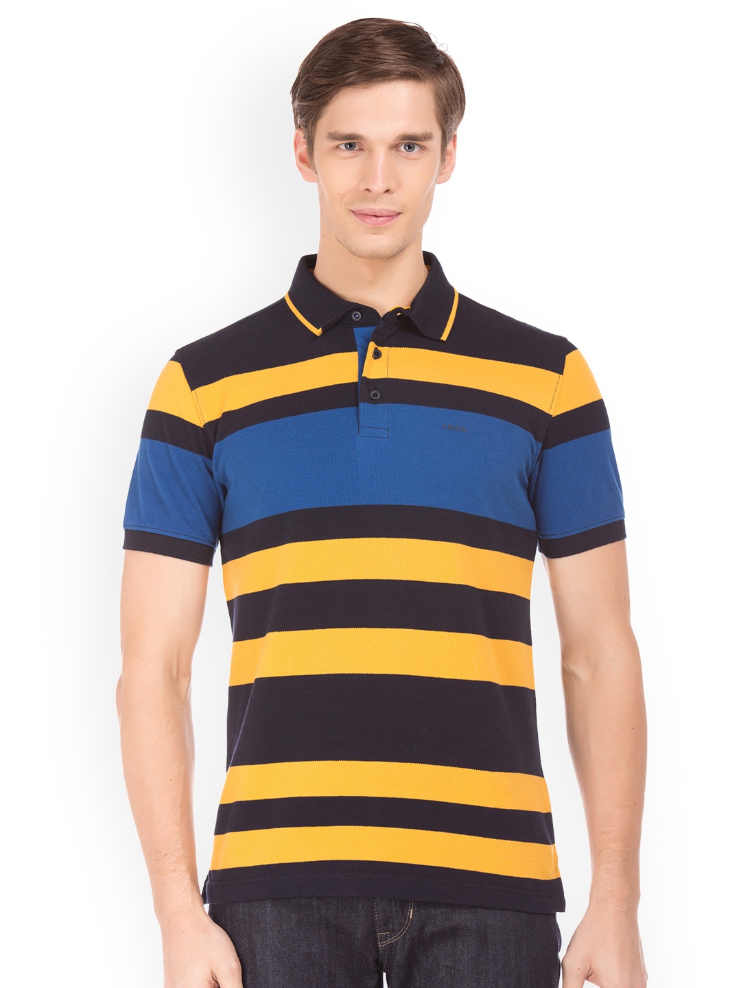 

IZOD Men Blue Striped Polo Collar T-shirt