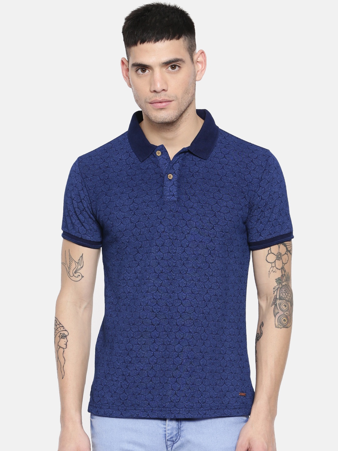 

IZOD Men Blue Printed Polo Collar Pure Cotton T-shirt