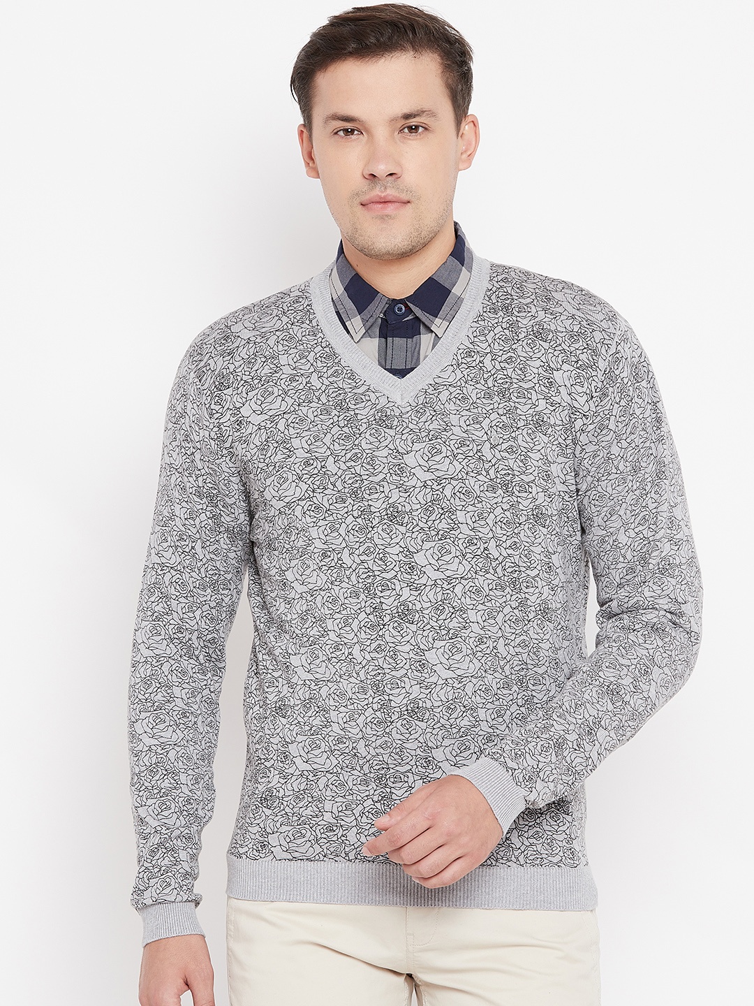 

Blackberrys Men Grey & Black Printed Pullover