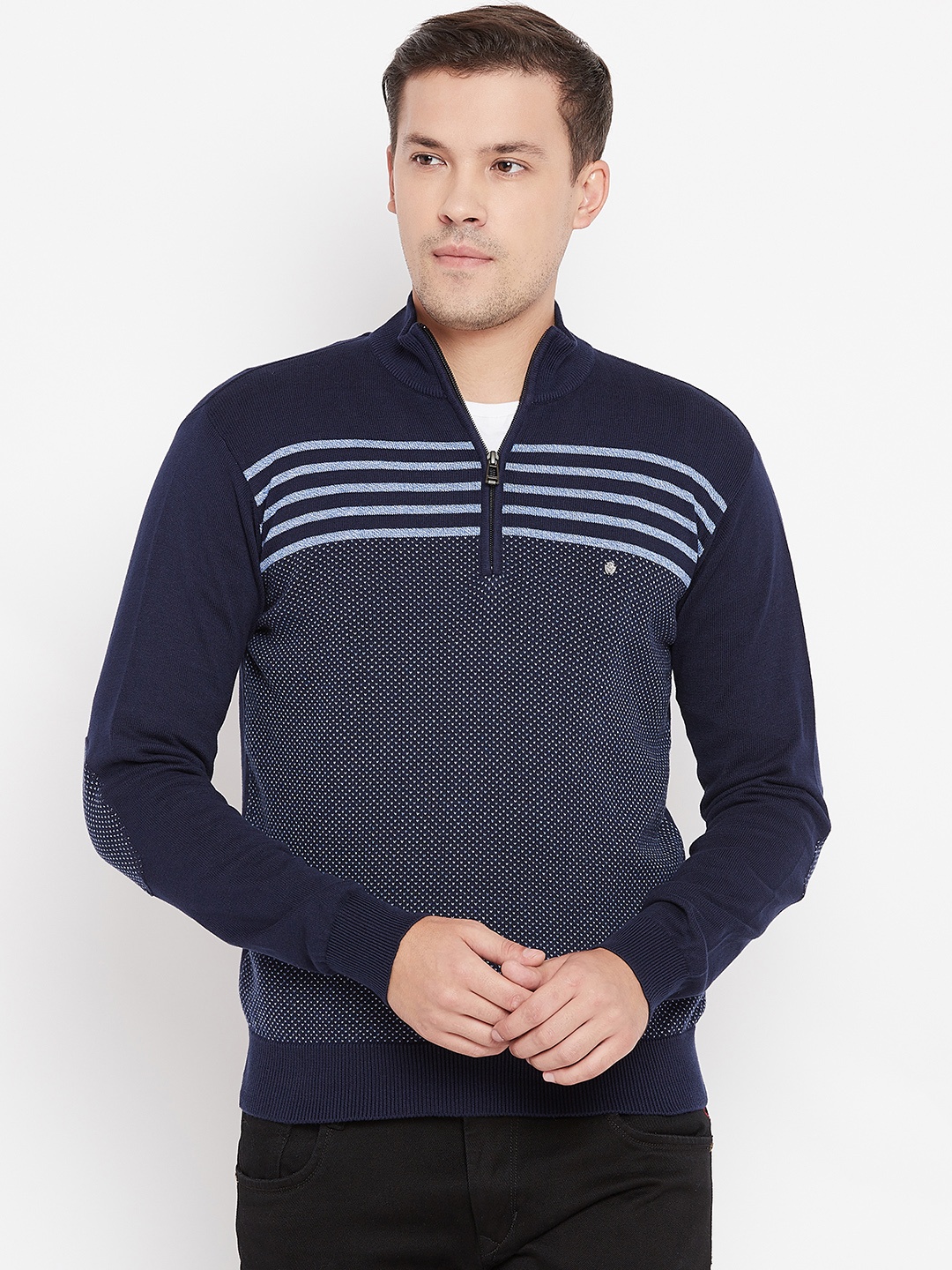 

Blackberrys Men Navy Blue Self Design Pullover