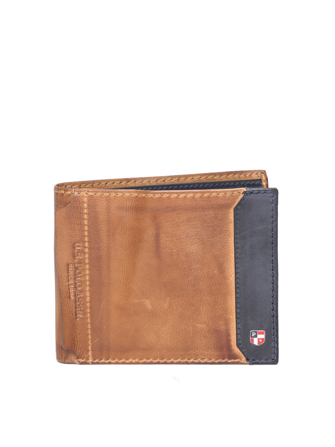 

U.S. Polo Assn. Men Tan Brown Solid Leather Two Fold Wallet