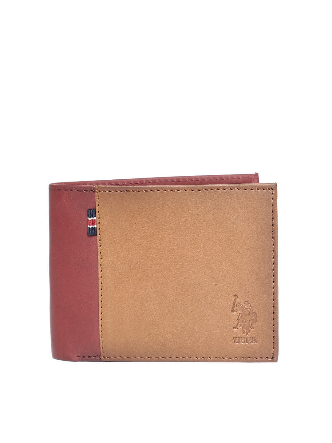 

U.S. Polo Assn. Men Brown & Maroon Leather Colourblocked Two Fold Wallet