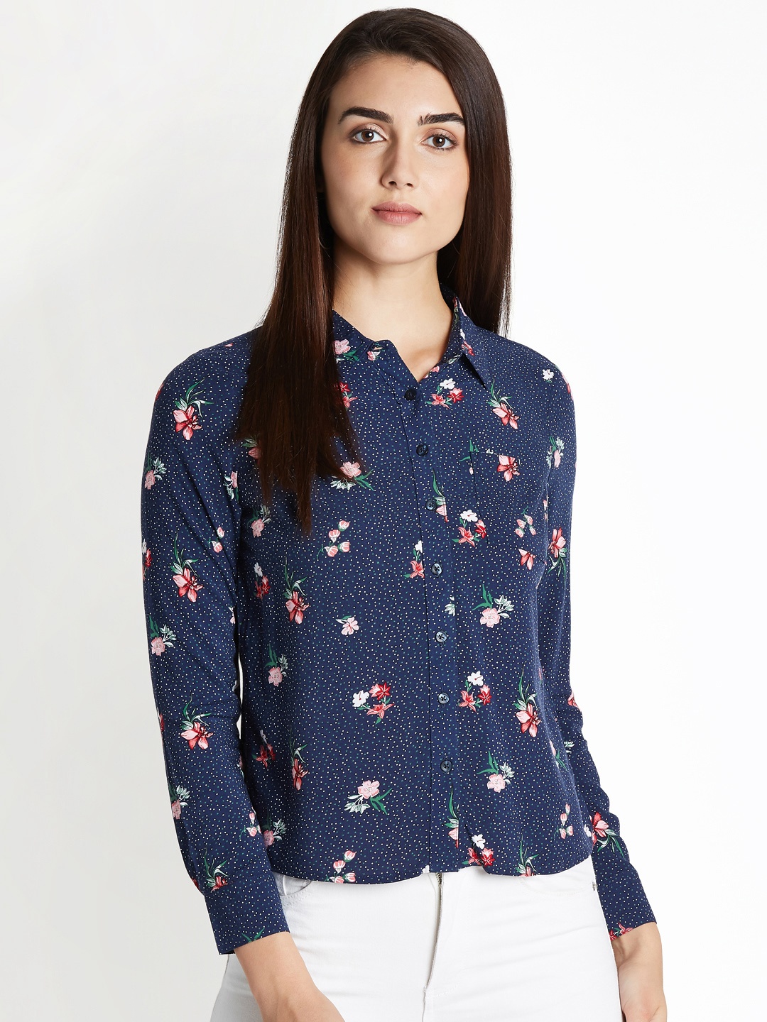 

Honey by Pantaloons Women Blue Regular Fit Printed Casual Shirt