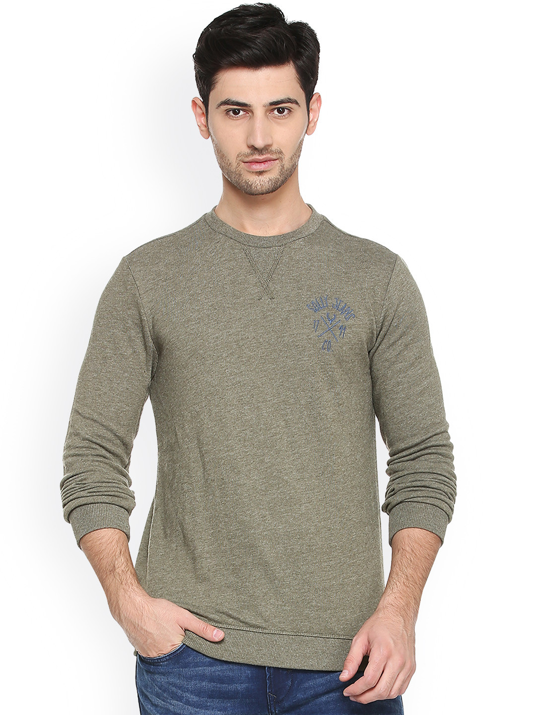 

Solly Jeans Co. Men Olive Green Self Design Sweatshirt
