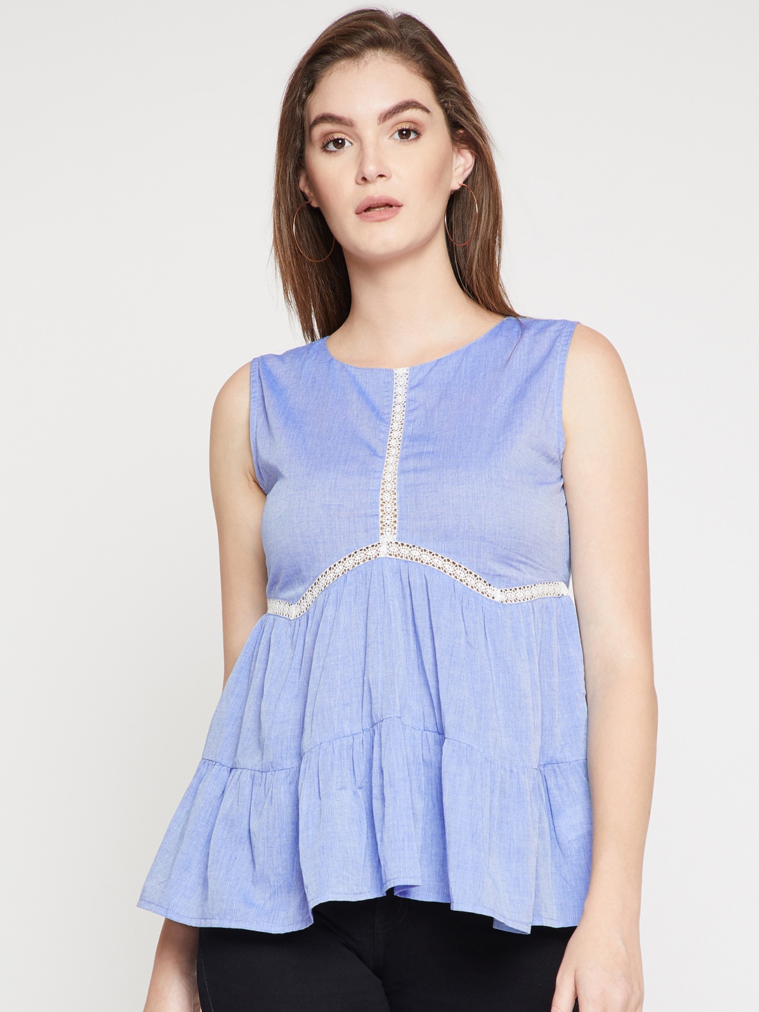 

RARE Women Blue Solid Empire Top