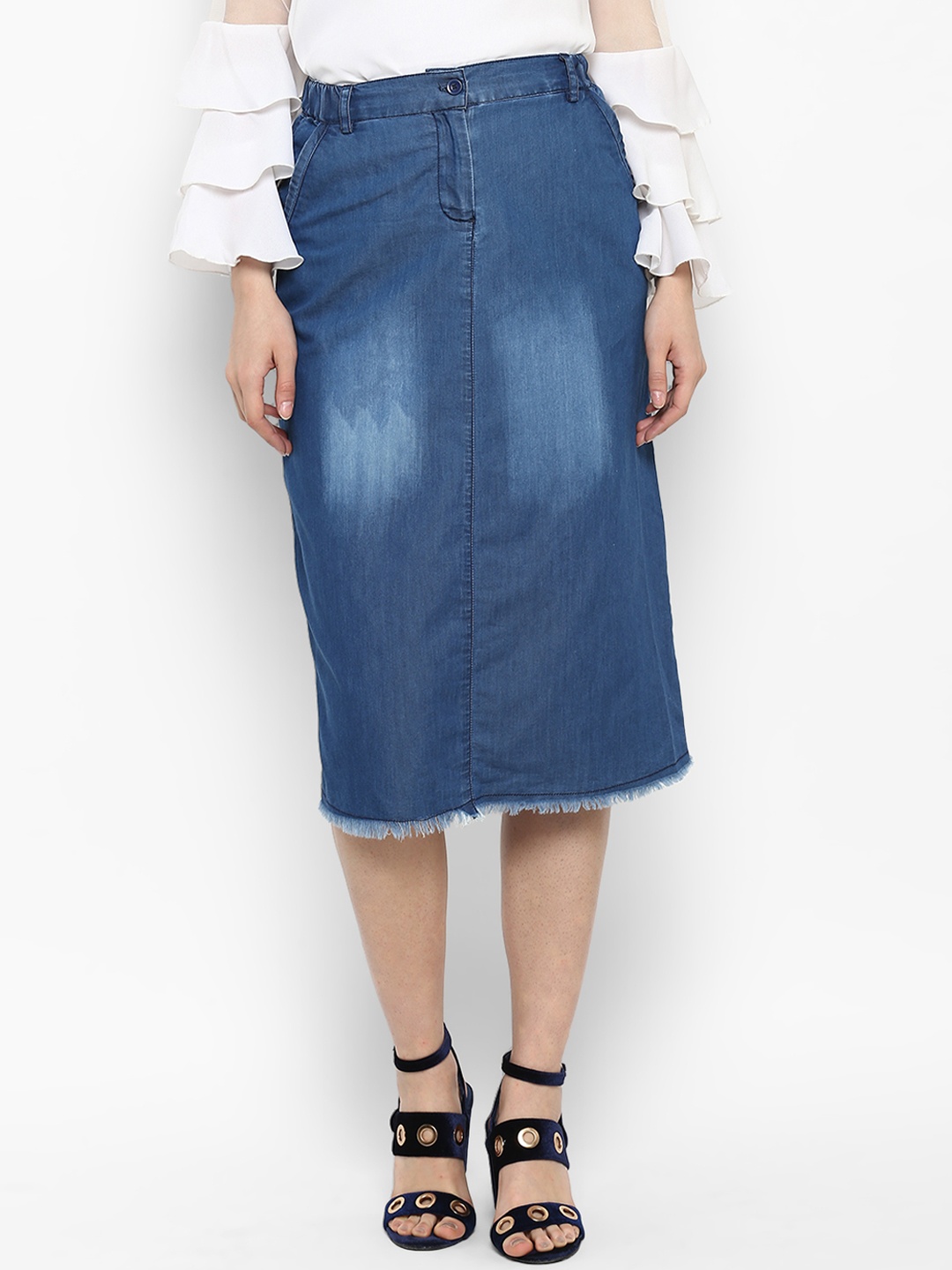 

StyleStone Women Blue Washed Denim Straight Skirt