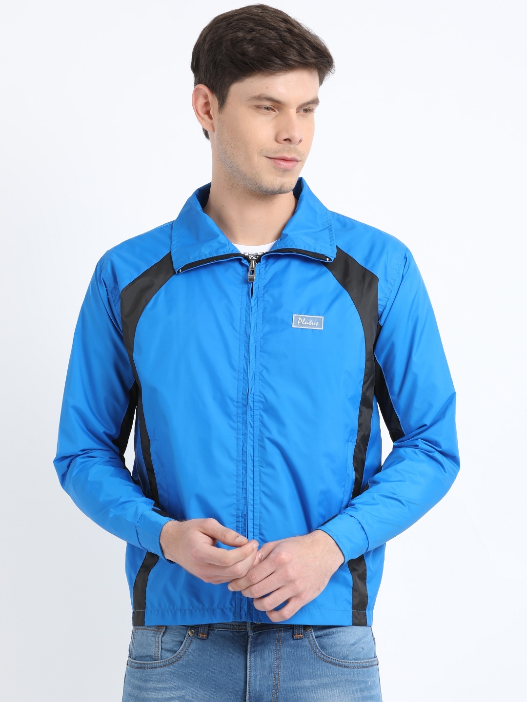 

Plutus Men Blue & Black Colourblocked Sporty Jacket