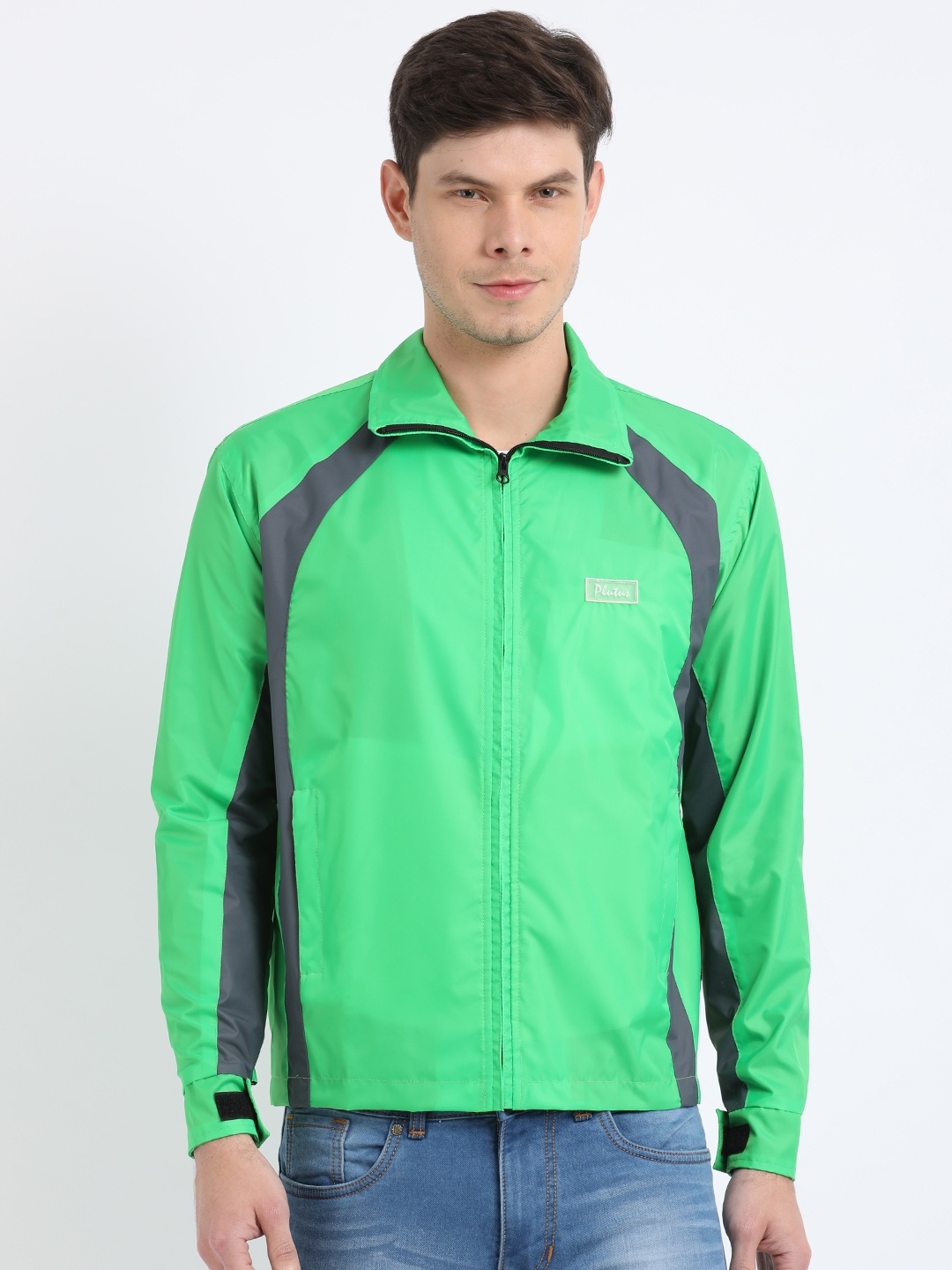 

Plutus Men Green & Grey Colourblocked Sporty Jacket