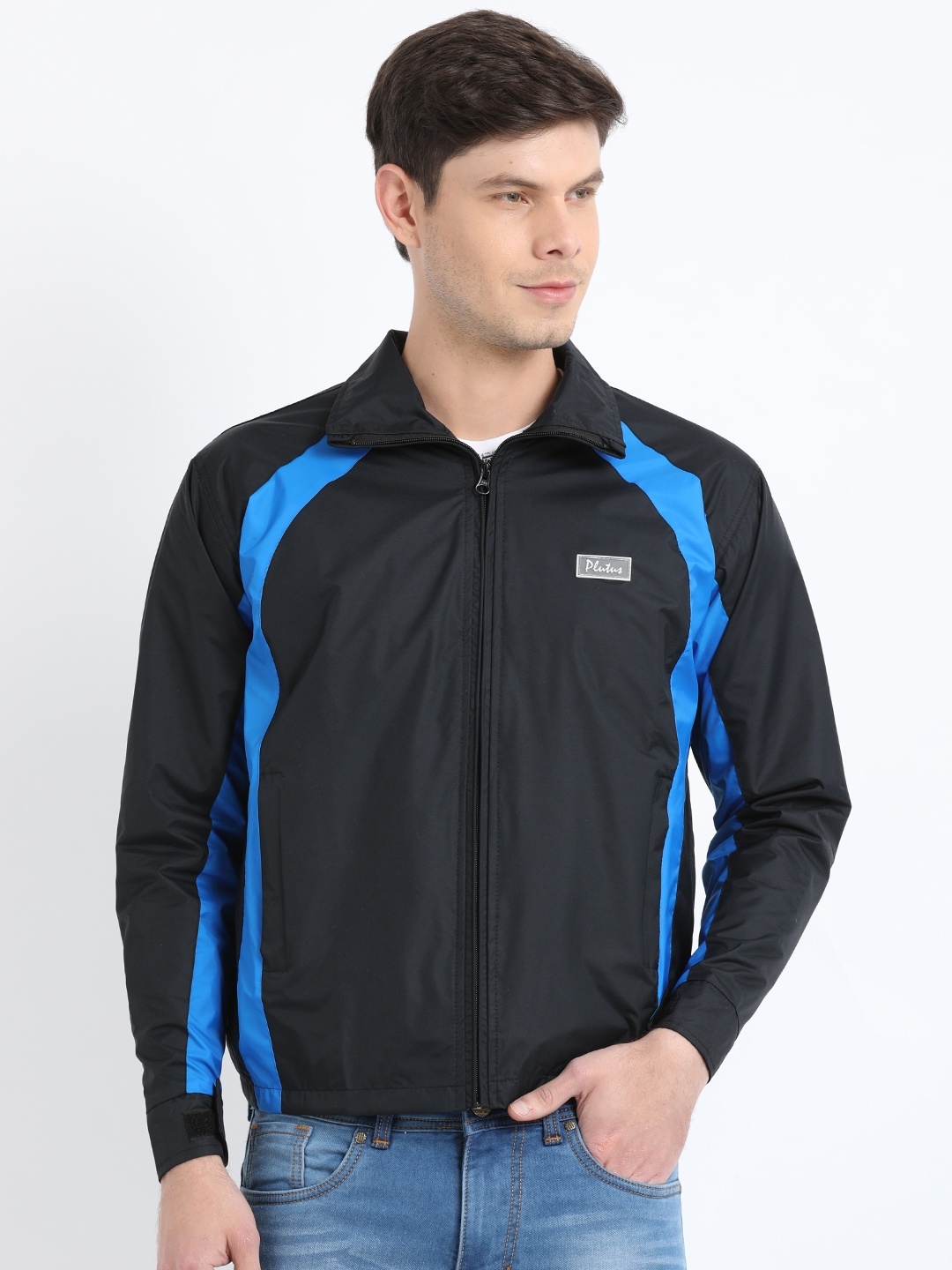 

Plutus Men Black Colourblocked Sporty Jacket