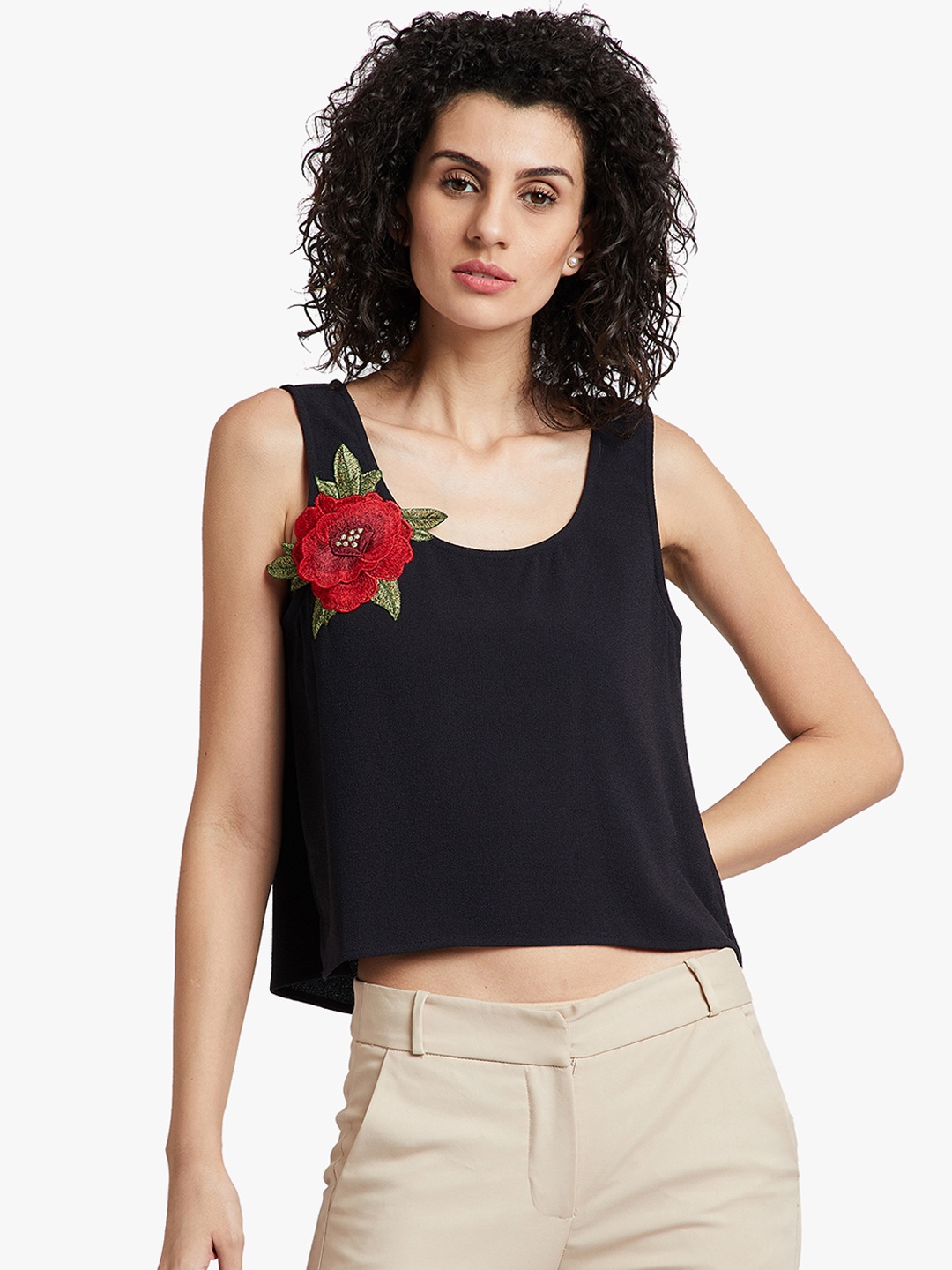 

Kazo Women Black Embellished High-Low Top