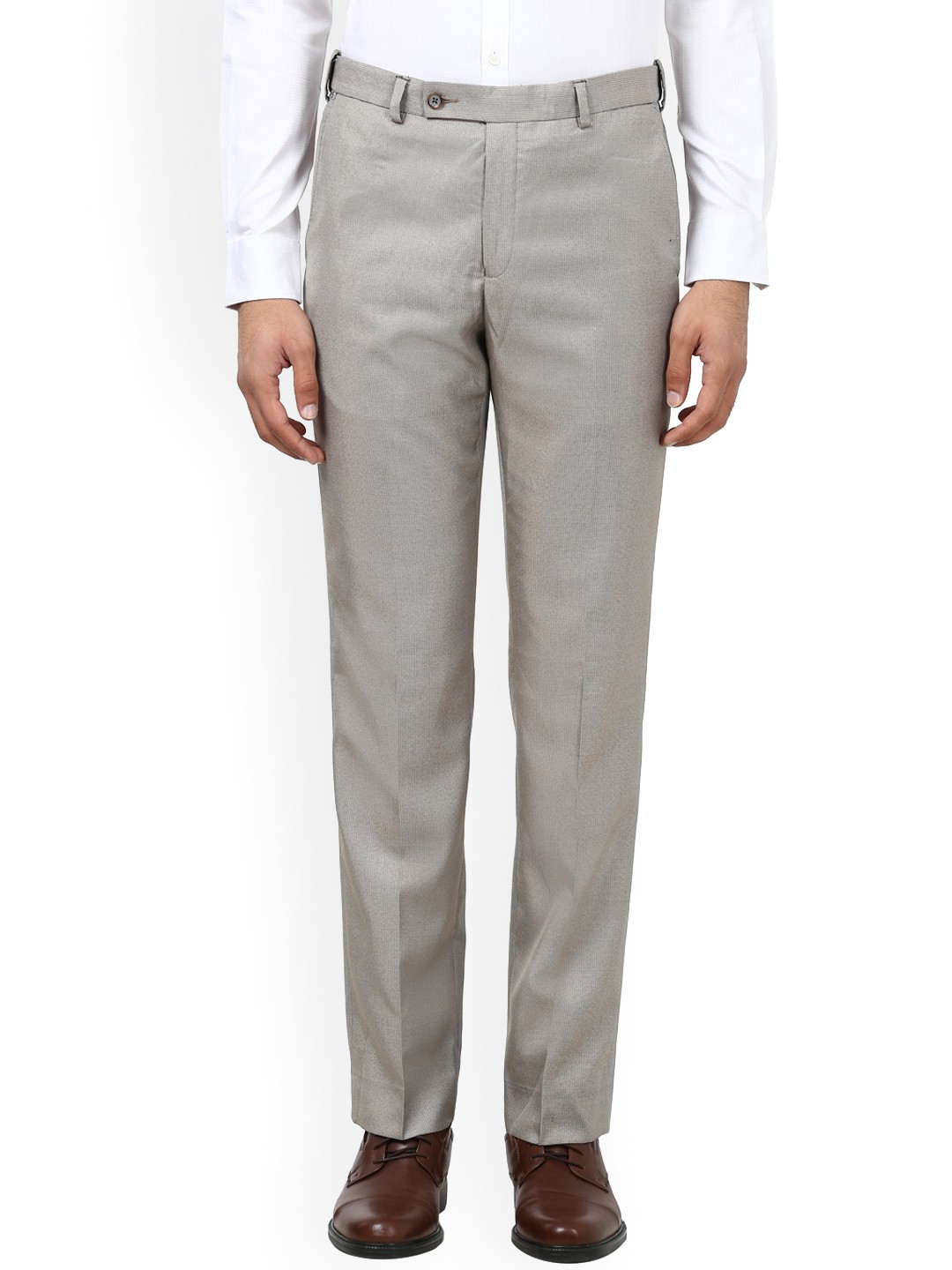 

Park Avenue Men Grey Slim Fit Self Design Formal Trousers