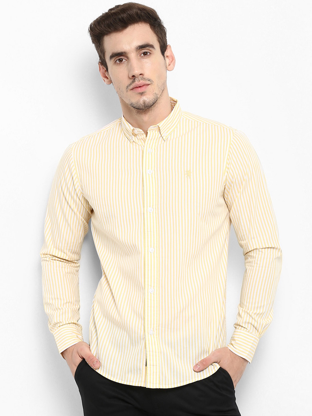 

Red Tape Men Yellow & Off-White Regular Fit Striped Casual Shirt